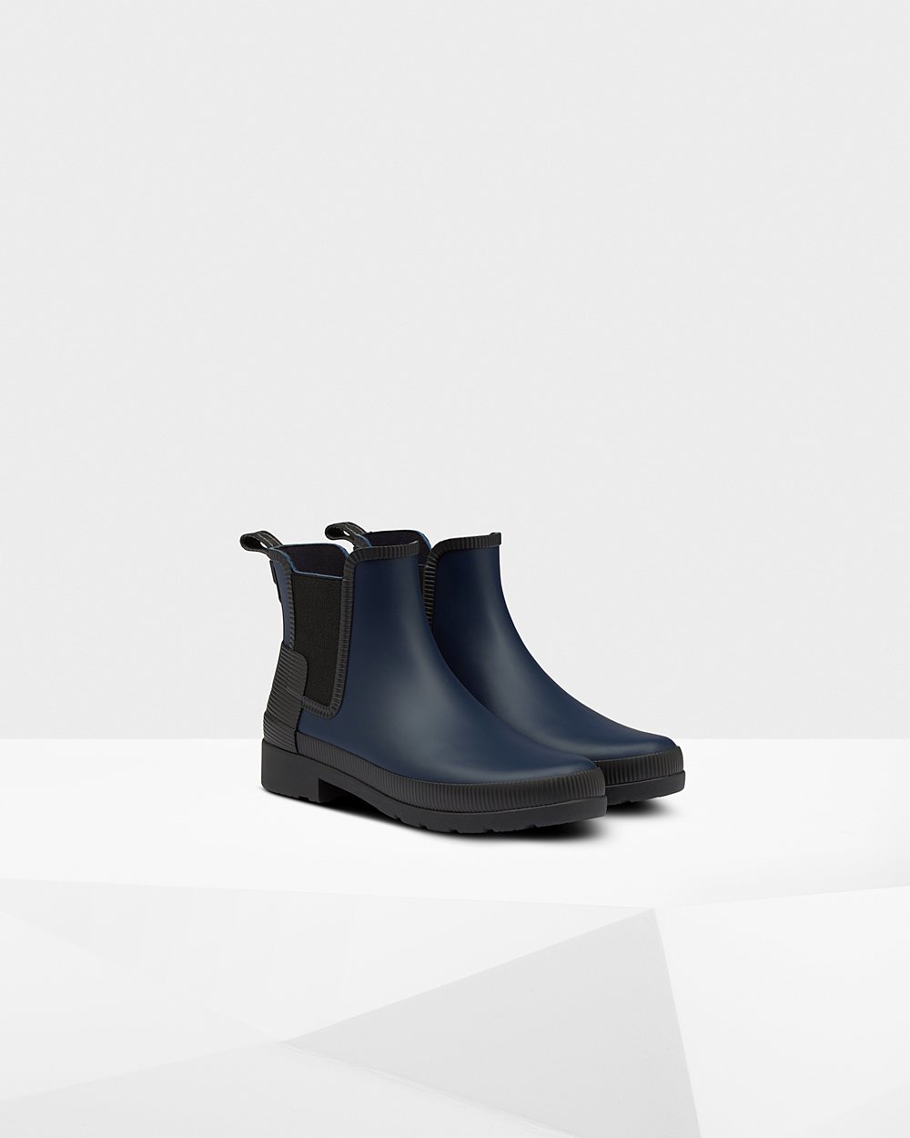 Hunter Mujer Refined Texture Block Slim Fit - Botas Chelsea Azul Marino/Negras - 860-WUPNMJ